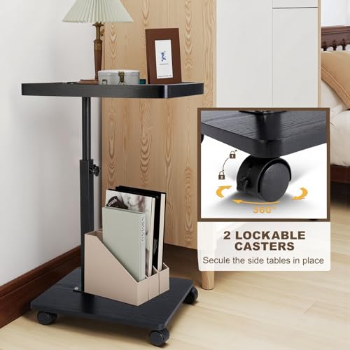 Narrow C Shaped End Tables Living Room, 360° Swivel Adjustable Height Small Side Table, Modern Side Table for Couch Bedroom (Back) - color: Black