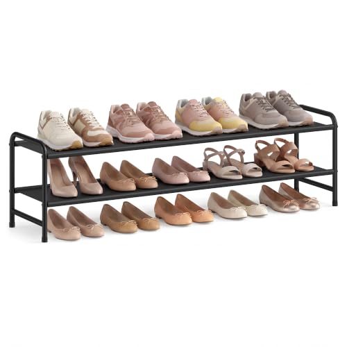 SONGMICS Long Shoe Rack Organizer for Closet, Free Standing Shoe Storage Shelf, Holds 12-15 Pairs, for Entryway, Bedroom, Easy to Assemble, 11.4 x 42.5 x 13.7 Inches, 2 Tiers, Ink Black ULMR092BP01 - size: 2 Tiers