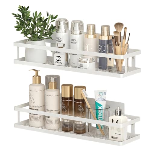 PUSDON 2-Pack 16.5" Extra Long Slim Shower Caddy, Adhesive Wall Mount Bathroom Organizer, Rustproof Open Frame Mesh Spice Rack for Kitchen, Holds 50LBS - White, Guardrail - color: White, size: Minimalist Open (16.5" Extra Long)