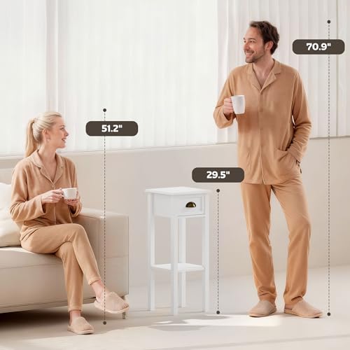 HOMCOM Narrow End Table with Drawer Slim Side Table for Small Spaces White | Tall Telephone Table, Skinny Modern Design, for Small Spaces, Living Room - color: White