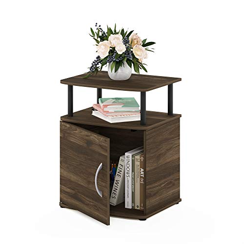 Furinno JAYA End Side Sofa Table/Nightstand with Door, 1-Pack, Columbia Walnut/Black - color: Columbia Walnut/Black, size: 1-Pack