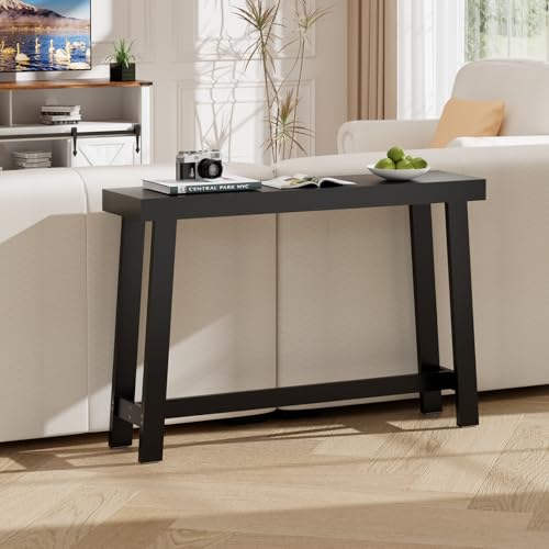 47-Inch Narrow Console Table, Entryway Sofa Table for Hallway,Black | 100% Natural Bamboo slim profile, reinforced angled frame versatile wall-side placement - color: Black, style: Classic