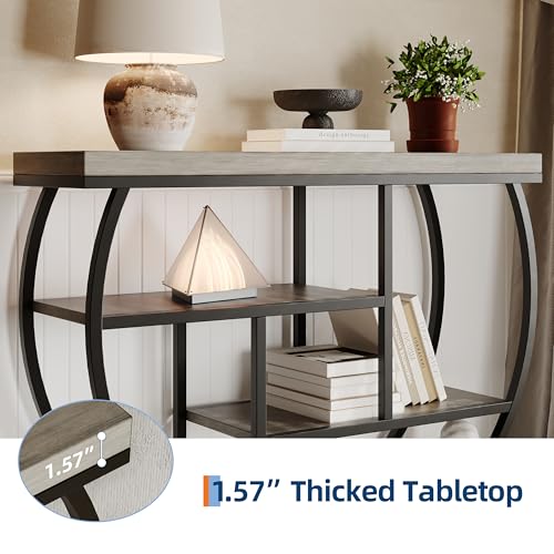 Garvee Entryway Table with Storage, Industrial 4-Tier Narrow Console Table Behind Couch with Half-Circle Base & Storage Shelves for Living Room, Hallway, Foyer - color: Grey