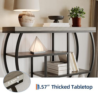 Garvee Entryway Table with Storage, Industrial 4-Tier Narrow Console Table Behind Couch with Half-Circle Base & Storage Shelves for Living Room, Hallway, Foyer - color: Grey