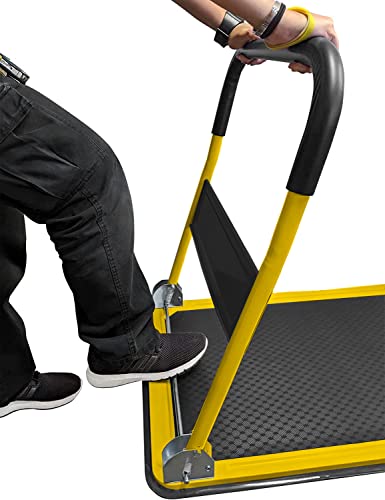 Heavy Duty Foldable Push Cart Dolly | 660 lbs. Capacity | Upgraded Collapsible Hand Truck Folding Platform with Swivel Wheels | Flat Bed Moving Wagon | Space Saving Push Handle (Yellow) - color: Yellow, 660 Lbs. Capacity