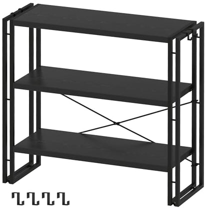 HCHQHS Bookshelf, 3-Tier Industrial Bookcase, Black Open Book Shelf, Freestanding Horizontal Bookshelves with Metal Frame - color: Black, size: 3-Tier (31.5"W x 33.5"H)