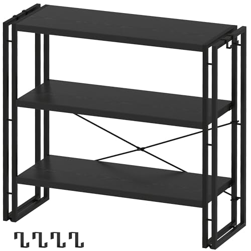 HCHQHS Bookshelf, 3-Tier Industrial Bookcase, Black Open Book Shelf, Freestanding Horizontal Bookshelves with Metal Frame - color: Black, size: 3-Tier (31.5"W x 33.5"H)