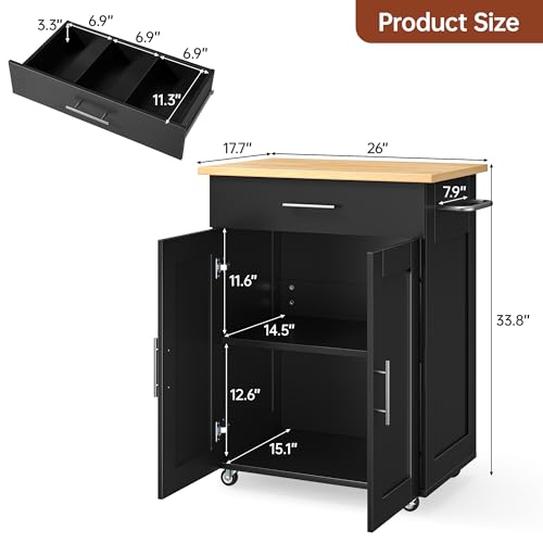 Mobile Kitchen Island on Wheels, Large Drawer, Black | On Wheels, Large Drawer, Adjustable Shelf, Towel Rack, Rolling Island Table,for Kitchen & Dining Room - size: Small Kitchen Island, style: Modern Black