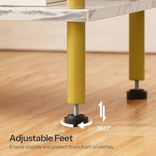 HOOBRO End Tables Set of 2, Small Side Table, Nightstand with 2-Layer Storage Shelves, Sofa Table for Small Spaces, Living Room, Bedroom, Stable Frame, Easy Assembly, Gold and Marble DM09BZP201 - color: Marble + Gold