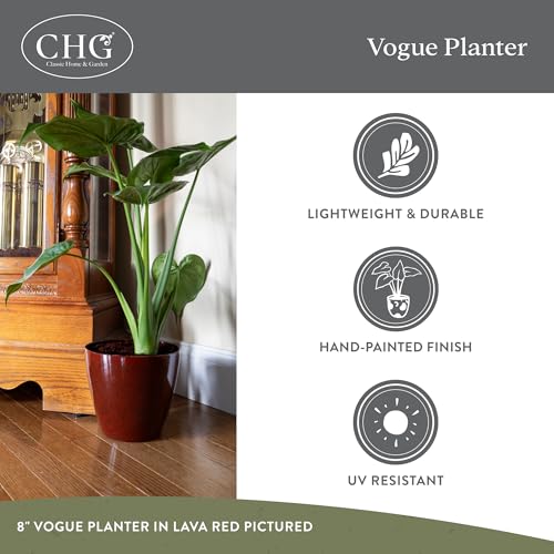 Vogue Resin Planter, Pottery Finish Garden Pot, 8” Stark White | Hand-Painted Finish Plant Pots, Lightweight Indoor Outdoor Planter, UV-Resistant, Great for Patio, Home & Garden Decor Accent
