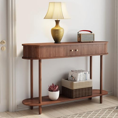 ARTPOWER 47.2" Modern Entryway Table with Wood Tambour Door, Accent Behind Couch Sofa Console with Storage, Fluted Side Table for Hallway, Living Room, Foyer, Brown - color: Brown