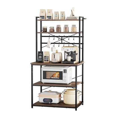 VEVOR Bakers Rack, 31.5 inch Width Microwave Stand,Kitchen Stand with X-Shaped Support Bar & 12 S-Shaped Hooks,Kitchen Storage Shelf for Dish Storage, Spice Jars, Coffee Bar Organization - size: 31.5 x 15.7 x 63.7