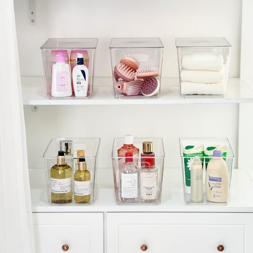 Vtopmart 6 Pack Clear Stackable Storage Bins with Lids,XLarge Plastic Containers with Handle for Pantry Organizer and Storage,Perfect for Kitchen,Fridge,Cabinet, Closet,Bathroom Organization - size: XL(13"L x 7.4"W x 7"H)