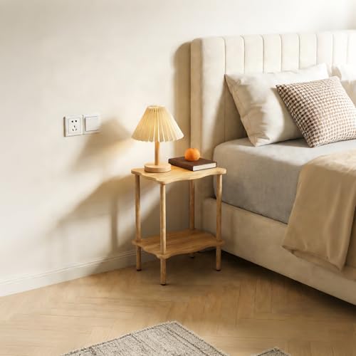 THUMEYE 2-Tier Side Table 20.6”H, Space-Saving Small Nightstand with Solid Wood Legs, Tool-Free Assembly, Suitable for Reading Chair, Bedside, Balcony, 15.7”D x11.8”W, Burlywood - color: Burlywood, size: 20.6”H