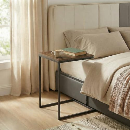 C-Shaped Couch Table, Walnut Finish | Movable Side End Table, Sturdy Metal Frame, Narrow Laptop Stand Desk & TV Tray, For Living Room - color: Walnut