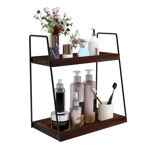 Dorhors Bathroom Counter Organizer,Vanity Countertop Storage Shelf | 2 Tier Walnut Counter Storage for Bathroom Kitchen,Dresser,Wood Standing Rack for Skincare,Perfume,Makeup - color: Walnut