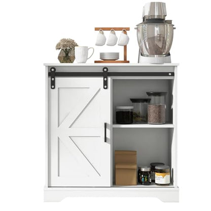 Panana Sliding Barn Door Buffet Sideboard Storage Cabinet Coffee Bar Kitchen Farmhouse Style (White) - color: White