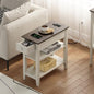 ChooChoo Farmhouse End Table with Charging Station | Narrow Side Table Living Room, USB Ports & Power Outlets, Hidden Drawer, White and Brown - color: Farmhouse White