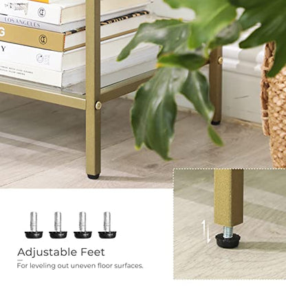 VASAGLE 39.4 Inch Console Table with 3 Shelves, Sofa Tables, Modern Entryway Table, Metal Frame, Tempered Glass Shelf, Entryway Living Room Bedroom, Metallic Gold and Transparent ULGT27G - color: Metallic Gold + Transparent, size: 39.4"W
