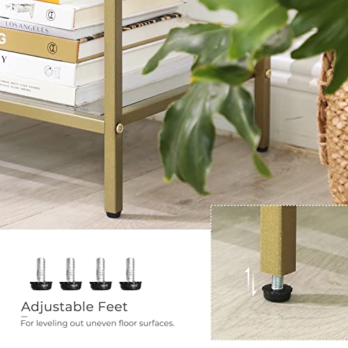 VASAGLE 39.4 Inch Console Table with 3 Shelves, Sofa Tables, Modern Entryway Table, Metal Frame, Tempered Glass Shelf, Entryway Living Room Bedroom, Metallic Gold and Transparent ULGT27G - color: Metallic Gold + Transparent, size: 39.4"W