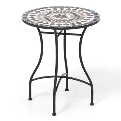 Giantex 24 Inch Patio Bistro Table, Mosaic Round Table w/Ceramic Tile Tabletop, Heavy-Duty Metal Structure, Outdoor Dining Table for Backyard, Garden, Porch (Black (Star Pattern)) - color: Black (Star Pattern)