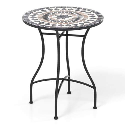 Giantex 24 Inch Patio Bistro Table, Mosaic Round Table w/Ceramic Tile Tabletop, Heavy-Duty Metal Structure, Outdoor Dining Table for Backyard, Garden, Porch (Black (Star Pattern)) - color: Black (Star Pattern)