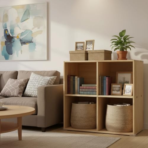 Gdrasuya10 4 Cube Storage Organizer, 3 Tier Modern Wooden Bookcase, Solid Wood Cube Storage Bookshelf Open Book Display Case for Bedroom and Home Office, 23.6" W x 11.8" H - size: 4 Cubes