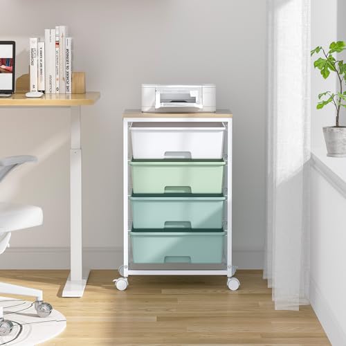 SYKIARIOL Rolling Cart with Drawers, 4-Drawer Utility Cart,Gradient Grey | Rolling Storage Cart with Drawers with Wooden Tabletop for Bedroom,Kid's Room,Dorm,Classroom,Office - color: Green