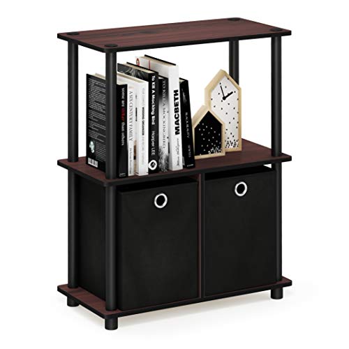 Furinno TURN-N-TUBE Storage Shelves, 3-Tier Toolless Book Shelf with Storage Bins, Display Shelf, for Organization and Storage, Living Room, Garage, Home Office, Dark Cherry - color: Dark Cherry, size: 3-Tier with Bin