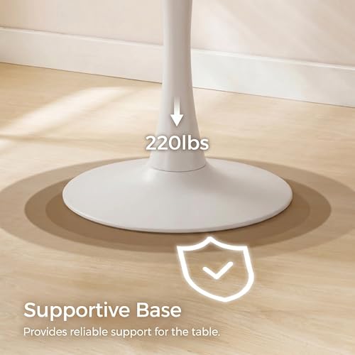27.6" Marble Round Tulip Table, Mid-Century Modern Style Dining Table with White Pedestal Base for 2-4 People, Featuring A Marble Tabletop for Kitchen, Dining Room, Cafe (Light Grey) - color: Light Grey#white