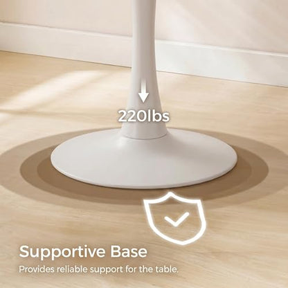 27.6" Marble Round Tulip Table, Mid-Century Modern Style Dining Table with White Pedestal Base for 2-4 People, Featuring A Marble Tabletop for Kitchen, Dining Room, Cafe (Dark Grey) - color: Dark Grey#white