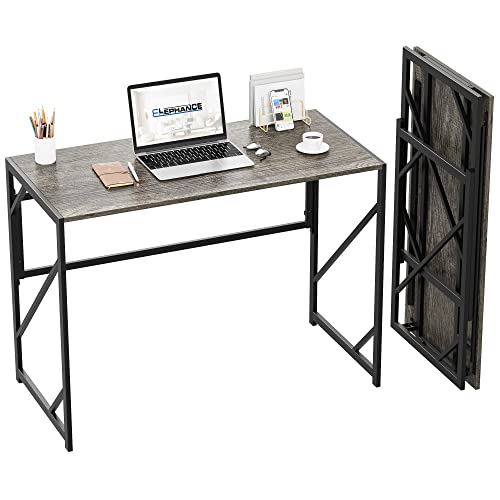 Elephance Folding Desk Writing Computer Desk for Home Office, No-Assembly Study Office Desk Foldable Table for Small Spaces - color: Black Oak, size: 31.5 Inch
