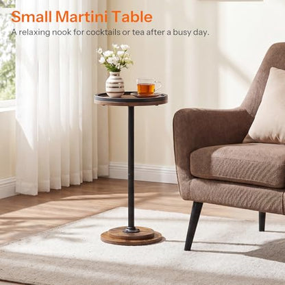 HOOBRO Small Round Side Table, Drink Table, Coffee Martini Table with Pedestal Accent for Small Spaces in Living Room, Bedroom, Sofa Couch, Rustic Brown BF168BZ01 - color: Rustic Brown + Black