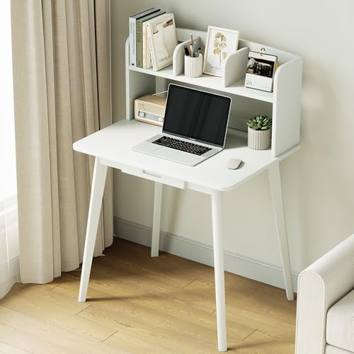 IOTXY Small Writing Desk with Hutch - 31.5" Work Computer Study Table with Drawer for Home and Office, White - color: White, size: 31.5-Inch