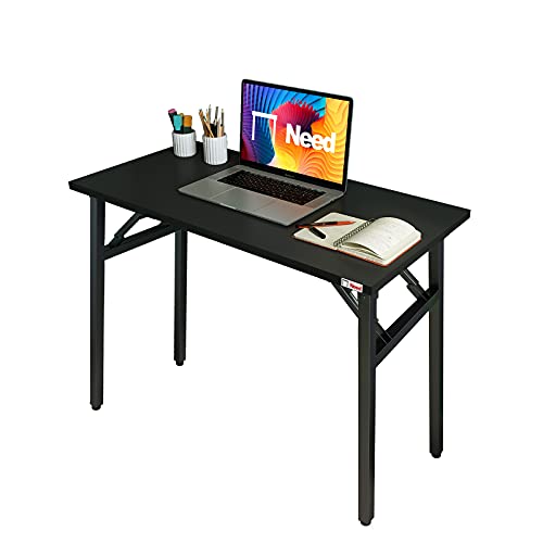 Need Folding Desk - 31 1/2" No Assembly Foldable Small Computer Table,Sturdy and Heavy Duty Writing Desk for Small Spaces, Black&Black Frame - color: Black & Black Frame, size: 31.5inch