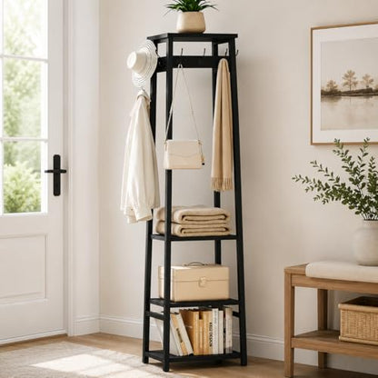 Coat Rack Freestanding, Coat Stand with 3 Shelves and 7 Hooks, Hall Tree Free Standing, Clothes Rack Stand Organizer for Bedroom, Hallway, Entryway, Living Room, Industrial Style, Black - color: Black, style: 3 Shelves