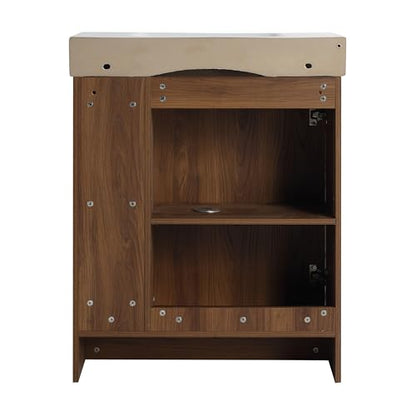 28" Freestanding Bathroom Vanity with Sink, 28 Inch Floor Stand Vanity for Small Bathrooms, Soft-Close Door Cabinet with White Ceramic Basin & Waterproof Plywood, Brown