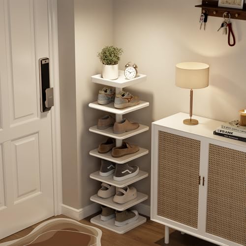6-Tier Vertical Shoe Rack, Narrow Shoe Tower for Small Space - color: White, size: 11.4"D×10.8”W×43.3"H