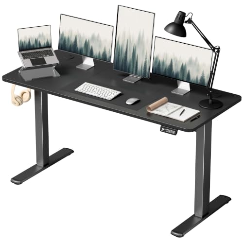 Furmax 55 Inches Electric Height Adjustable Standing Desk Home Office Desk | Large Sit Stand Up Computer Desk Memory Preset with T-Shaped Metal Bracket, Black - color: Black, size: 55 Inch