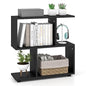 Tangkula 2 Tier Geometric Bookshelf, Freestanding Wood Display Shelf, Home Office Room Divider S Shaped Open Bookcase, Small Bookshelf for Small Spaces, Living Room, Study (Black, 1) - color: Black, size: 1
