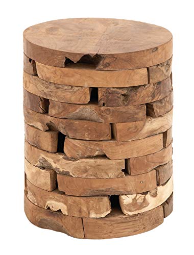 Deco 79 Teak Wood Handmade Side End Accent Table Live Edge End Table with Brick Inspired Design, Side Table 14" x 14" x 18", Light Brown - color: Light Brown, size: 14" x 14" x 18"