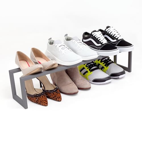 QUALIAZERO 2-Tier Expandable Shoe Rack – Durable Organizer Shelf for Entryways, Bedrooms, Bathrooms, and Laundry Rooms (STORMY MIST, 1 PACK) - color: STORMY MIST, size: 1 PACK