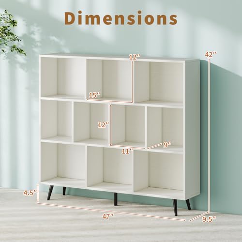 Tangkula 10-Cube Bookcase, Modern 47”L Storage Bookshelf with 5 Tapered Metal Legs & 2 Anti-Tip Kit, Freestanding Display Rack for Living Room, Study Room (White, 10-Cube) - size: Standard 10-Cube