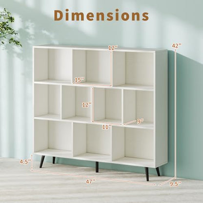 Tangkula 10-Cube Bookcase, Modern 47”L Storage Bookshelf with 5 Tapered Metal Legs & 2 Anti-Tip Kit, Freestanding Display Rack for Living Room, Study Room (White, 10-Cube) - size: Standard 10-Cube