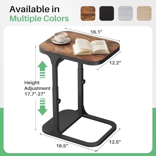 Kitstorack Ultra Stable & Durable End Table, Ajustable Height C Shaped Side Table for Couch, Sofa Side Table with Thickened Metal Frame for Living Room, Bedroom, Rustic - color: Brown