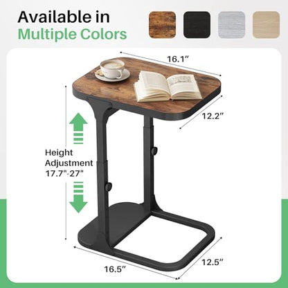 Kitstorack Ultra Stable & Durable End Table, Ajustable Height C Shaped Side Table for Couch, Sofa Side Table with Thickened Metal Frame for Living Room, Bedroom, Rustic - color: Brown