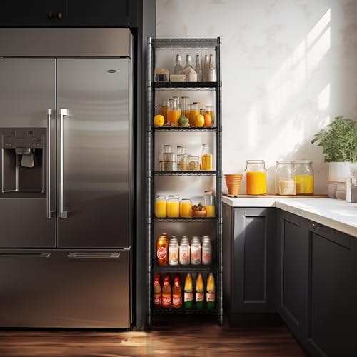 Finnhomy Heavy Duty 7 Tier Wire Shelving, 18x18x72 inches 7 Shelves Storage Rack with Thicken Steel Tube, Pantry Shelves for Storage, Adjustable Metal Shelving Unit, NSF Certified, Black - size: 72"H-Black