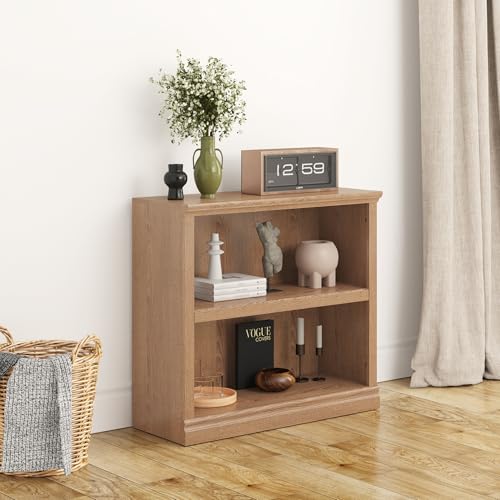 Bevfint Bookcase, 2 Tiers S Bookshelf Open Storage Organization, Floor Standing Indoor Furniture Book Case for Library Office Living Room Bedroom, Salt Oak - 2 Tier - color: Oak, size: 2-Tier Open Bookcase