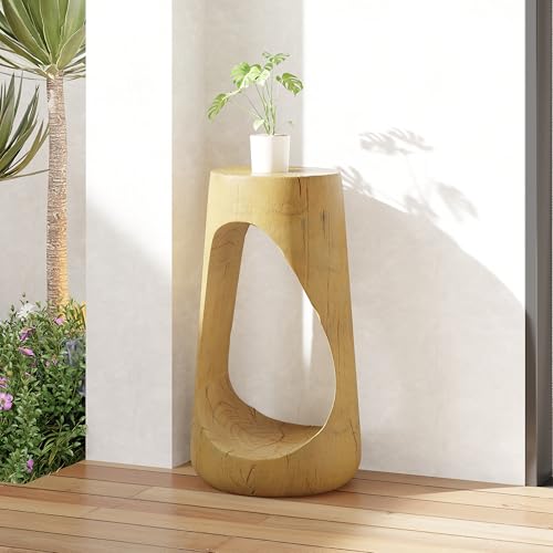 Hollow Sculptural Faux Wood Stump Side Table, Lightweight MgO Pedestal Accent End Table, Modern Wabi-Sabi Plant Stand for Living Room Bedroom Covered Patio Balcony Decor - color: 1pcs-shape-a-natural