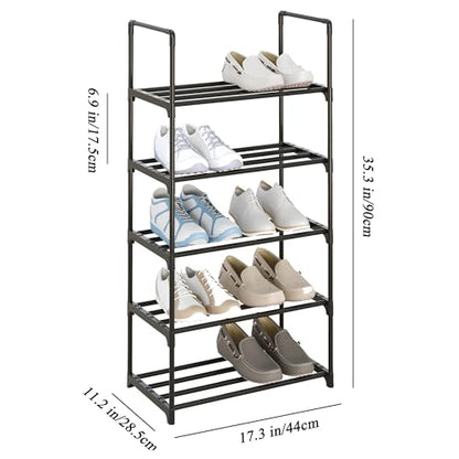 5-Tier Small Shoe Rack, Metal Stackable Kids Shoe Shelf Storage Zapateras Organizer,Narrow Shoe Rack Sturdy for Closet Hallway Entryway Living Room Bedroom (Black) - size: 5-Black
